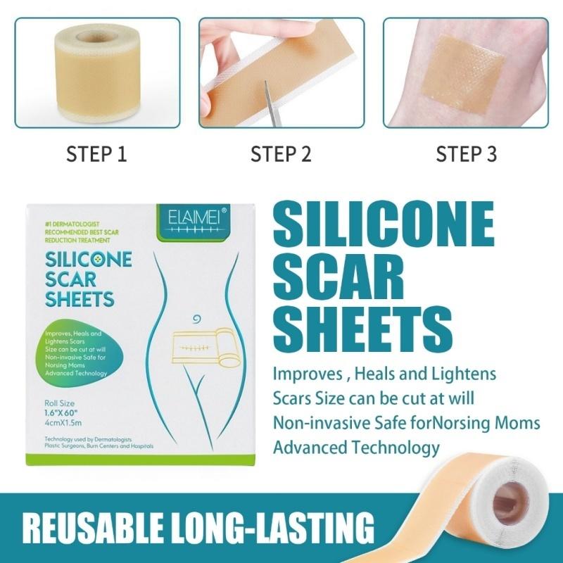 ⭐️ORI⭐️ELAIMEI Silicone Scar Sheets Patch Penghilang Keloid Tambalan Stretch Mark Surgery Scar Removal Silicone Repair Tape 4cm x 1.5m - Ready 4