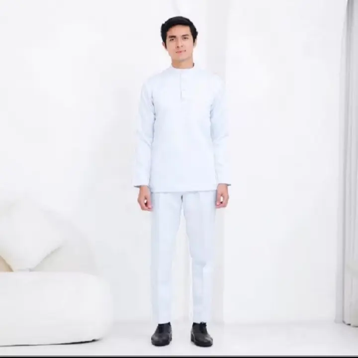 Abbdullah teluk belanga,cekak musang baju melayu pria,baju Malaysia pria,baju couple Koko Muslim Dewasa Panjang Lebaran Kurta Mewah Kancing Cowok Keren Formal Seragam Keluarga,baju couple Lebaran ibu ayah 5