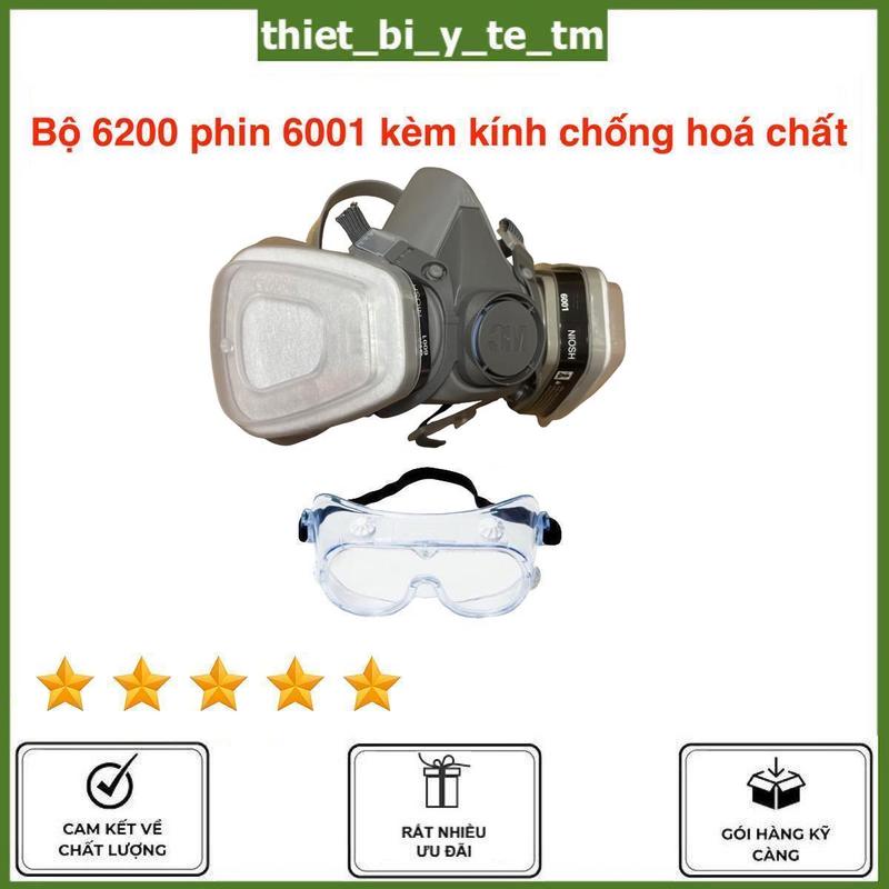  Bộ Mặt Nạ Bảo Hộ Lao Động 6200 Sử dụng Phin Lọc 6001CN kèm Kính Nhựa Bảo Vệ Mắt dùng Chống giọt bắn ngăn bụi mịn PM2.5 phun sơn phun thuốc trừ sau ngăn mùi hôi và ngăn các loại bụi khác 