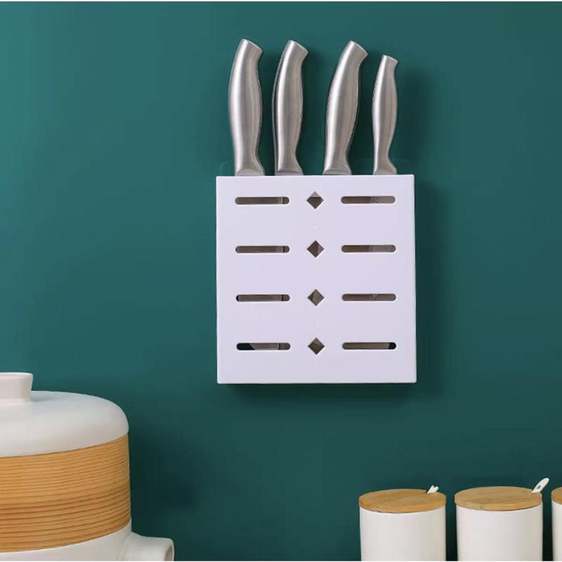 [SG SELLER] Wall-Mounted Adhesive Drain Knife Rack Holder Storage Container Cutlery Organizer for Kitchen 3