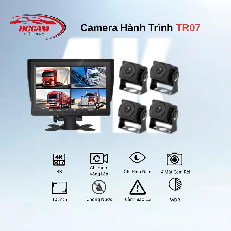  Camera Hành Trình Xe Tải TR07 HCCAM 4 Mắt Cam Hồng Ngoại Chống Nước IP68 Màn Hình 10 Inch Xóa Điểm Mù Xe Tải Hỗ Trợ Vạch Lùi Xe 