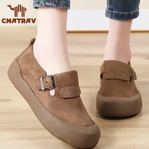 CMATRAV Sepatu Birkenstock Vintage untuk Wanita, Sepatu Tertutup Bahan Suede dengan Gesper, Sepatu kasual datar wanita, sepatu kantor wanita
