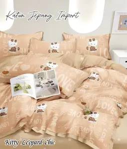 Bedcover Set Katun Jepang Anak Perempuan Laki Motif Kartun Kuromi Hello Kitty Dino Karet 4 Sisi