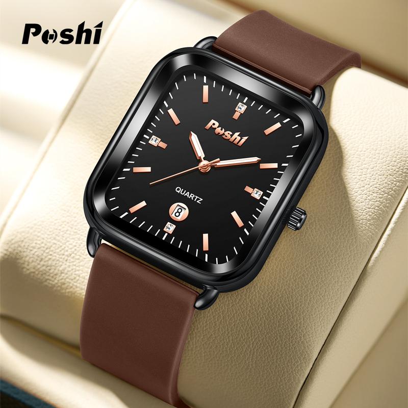 Đồng Hồ Thời Trang Nữ Thường Ngày Thương Hiệu Chính Hãng POSHI, Mặt Số Vuông, Có Lịch, Phát Sáng, Dây Đeo Silicon, Không Thấm Nước, Thích Hợp Cho Thể Thao Women Watch