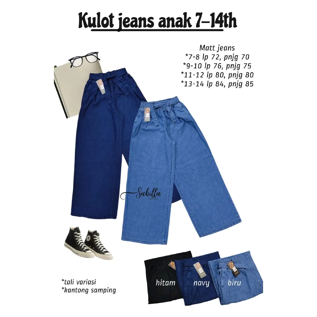 Kulot Jeans Anak Model Polos & Rawis Usia 7-14 Tahun