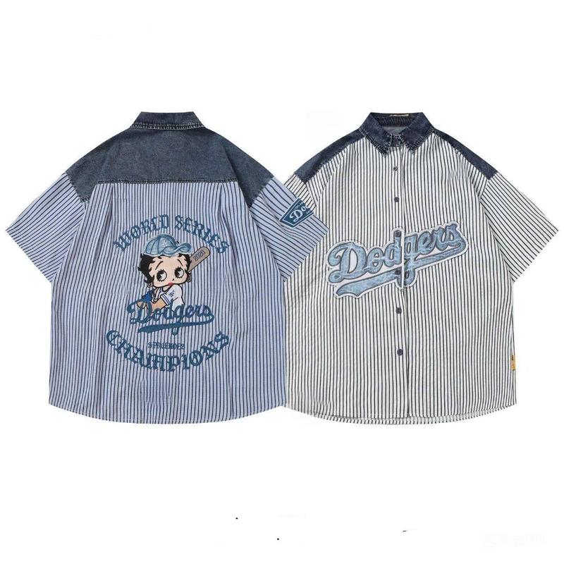  Áo Sơ Mi Boy Phố Phối Cổ Bò Jean Đẹp Trai Gái Họa tiết Họa Hình - Áo Sơ Mi Cộc Tay Mềm Kích Sơ Mi Hàn Quốc Đi Học 