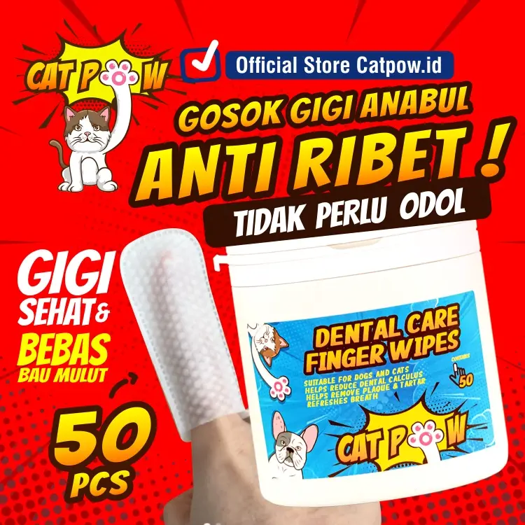 CATPOW Dental Care Finger Wipes Isi 50pcs Sikat Gigi Kucing dan Anjing Pembersih Gigi Anjing Pembersih Gigi Kucing Dental Wipes Sikat Gigi Jari Pembersih Karang Gigi Anjing Tisu Jari Penghilang Bau Mulut Kucing Sikat Gigi Hewan Dental Finger Teeth