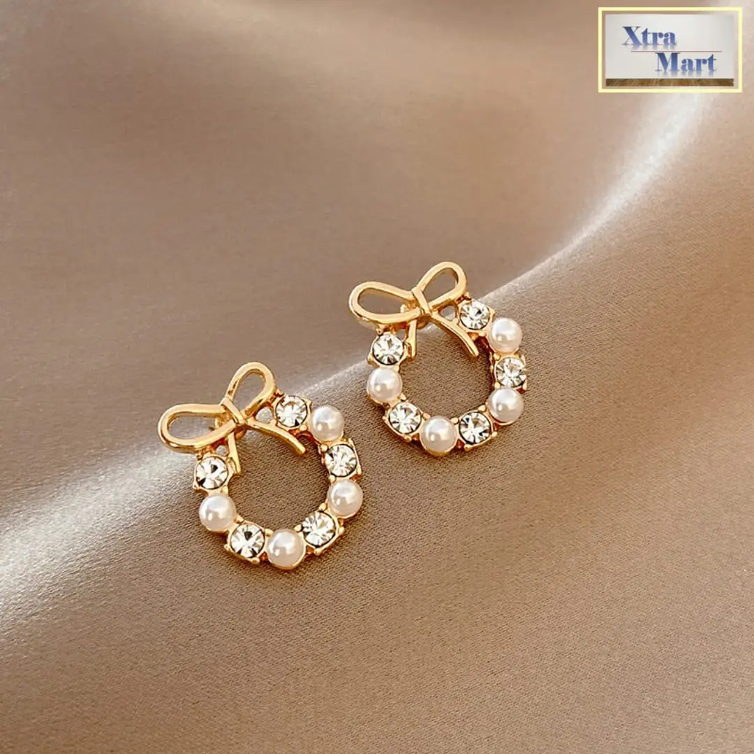 XM - Anting Stud Pita Mutiara Cantik Anting Tusuk Pita Mutiara Elegan
