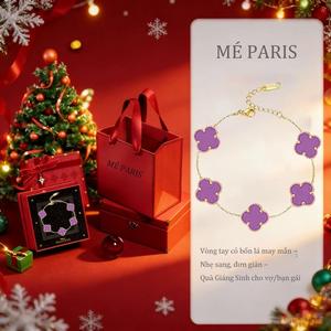Mé Paris Vòng Tay Cỏ Bốn Lá May Mắn Đường Kính 13mm Nhẹ Sang Đơn Giản Cổ Điển Quà Giáng Sinh Cho Vợ Bạn Gái Tinh Tế Cao Cấp Phong Cách Nhẹ Sang Tinh Tế
