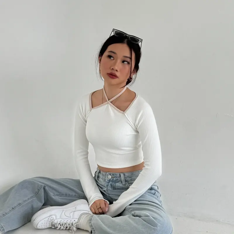NASA Joya Top - Atasan Wanita Knit Crop Top Baju Knit Wanita Lengan Panjang Basic Long Sleeve 2