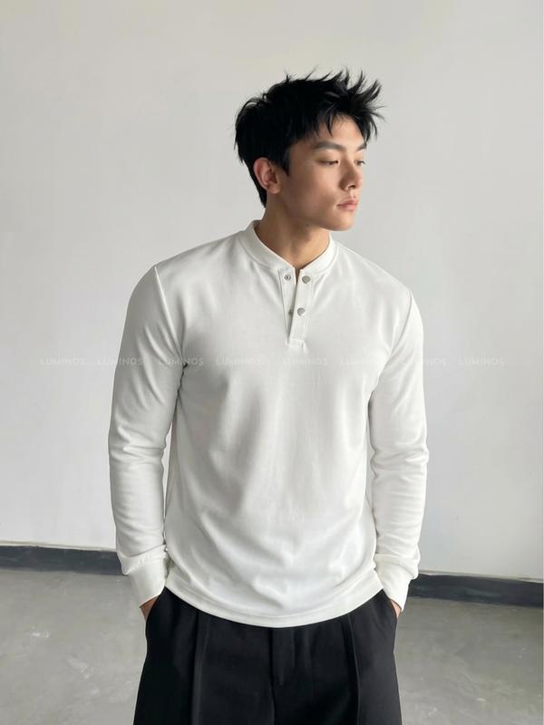 Áo Phông Dài Tay Cổ Cúc Bấm Luminos OLIVER - Form Cleanfit Ôm Vừa Vặn Siêu Tôn Dáng - Vải Chống Nhăn Siêu Mịn, Co Dãn 4 Chiều Giữ Form Bền