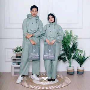 Jas Hujan Mantel Premium Kanguru Terbaik Pria Wanita Jumbo, Full Sealer, Resleting Waterproof, Tebal, Elastis, Anti Rembes.