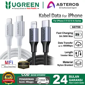 UGREEN Kabel Charger For iPhone 11 12 13 14 Pro PD Type C To Lightning MFI FAST Charging 36W Max Handphone