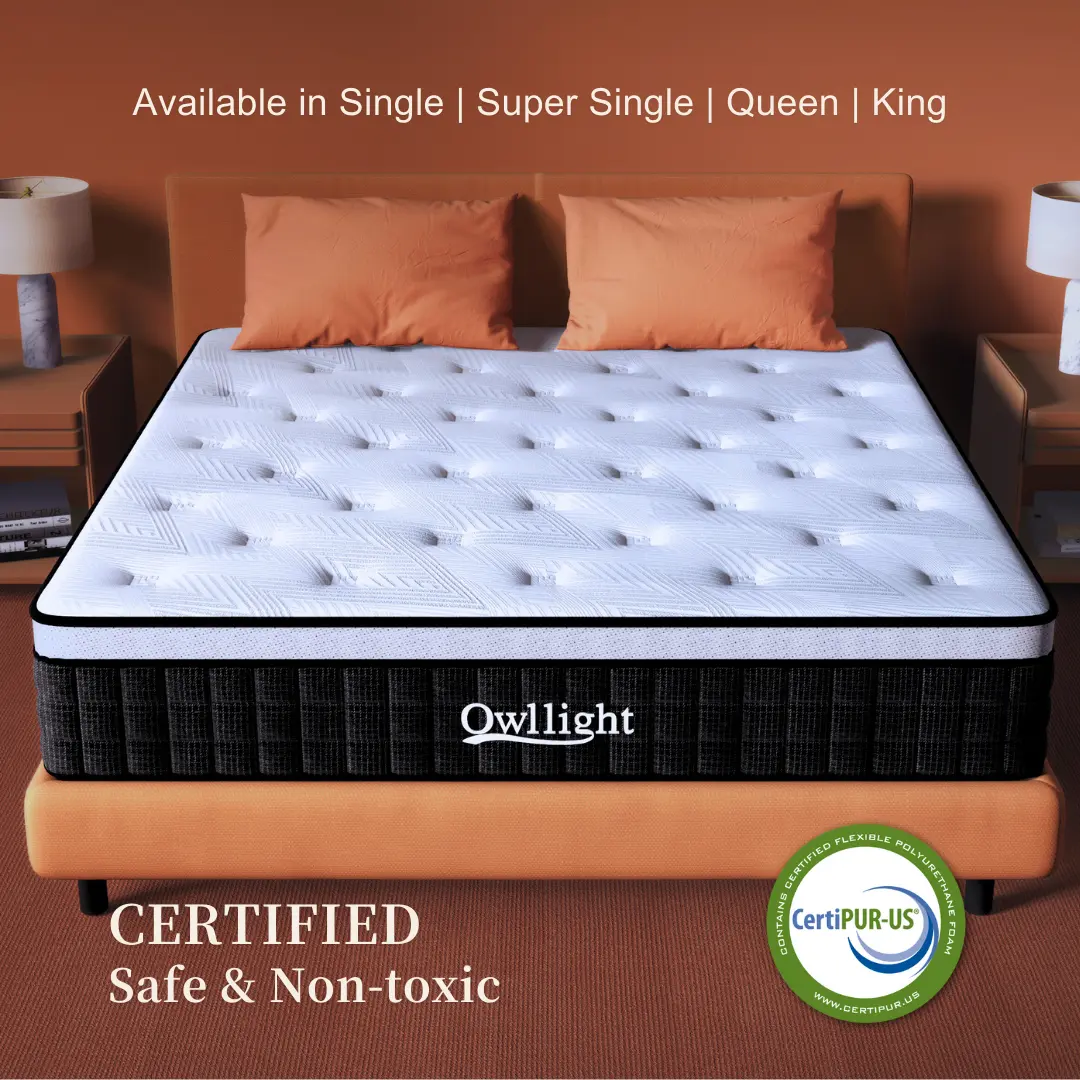 OWLLIGHT 25CM Premium Queen Hybrid Mattress Latex Memory Foam Cooling Gel Washable Knitted Cushion Cover