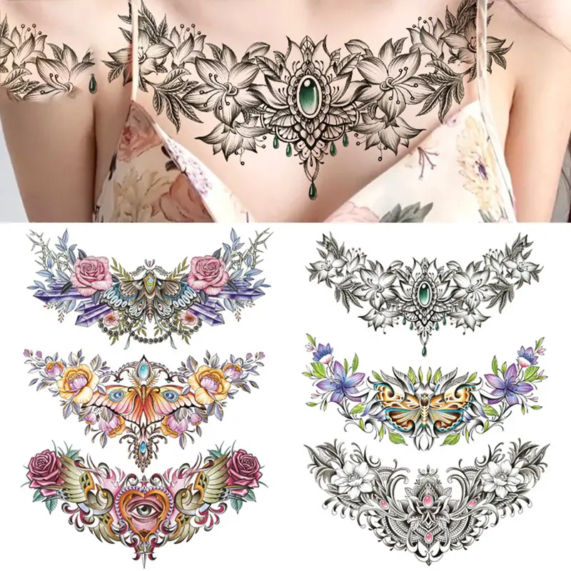 Hình Xăm Dán Tạm Thời Lớn, Ngực, Eo, Vai, Lưng, Không Thấm Nước, Lông Vũ Chéo, Cánh, Gai, Hình Xăm Giả, Underboob, Nghệ Thuật Cơ Thể 3