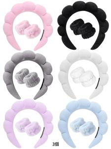 1枚入り 洗顔用ヘッドバンド/2枚入り 洗顔用手首ストラップ/3点セット 温熱用ヘッドバンド、メイク用ヘッドバンド、洗顔用ヘッドバンド、スキンケア用ヘッドバンド、ピンクのふわふわスポンジ付きヘッドバンド、リボン、バブル、温熱用ヘッドバンド、リストバンド