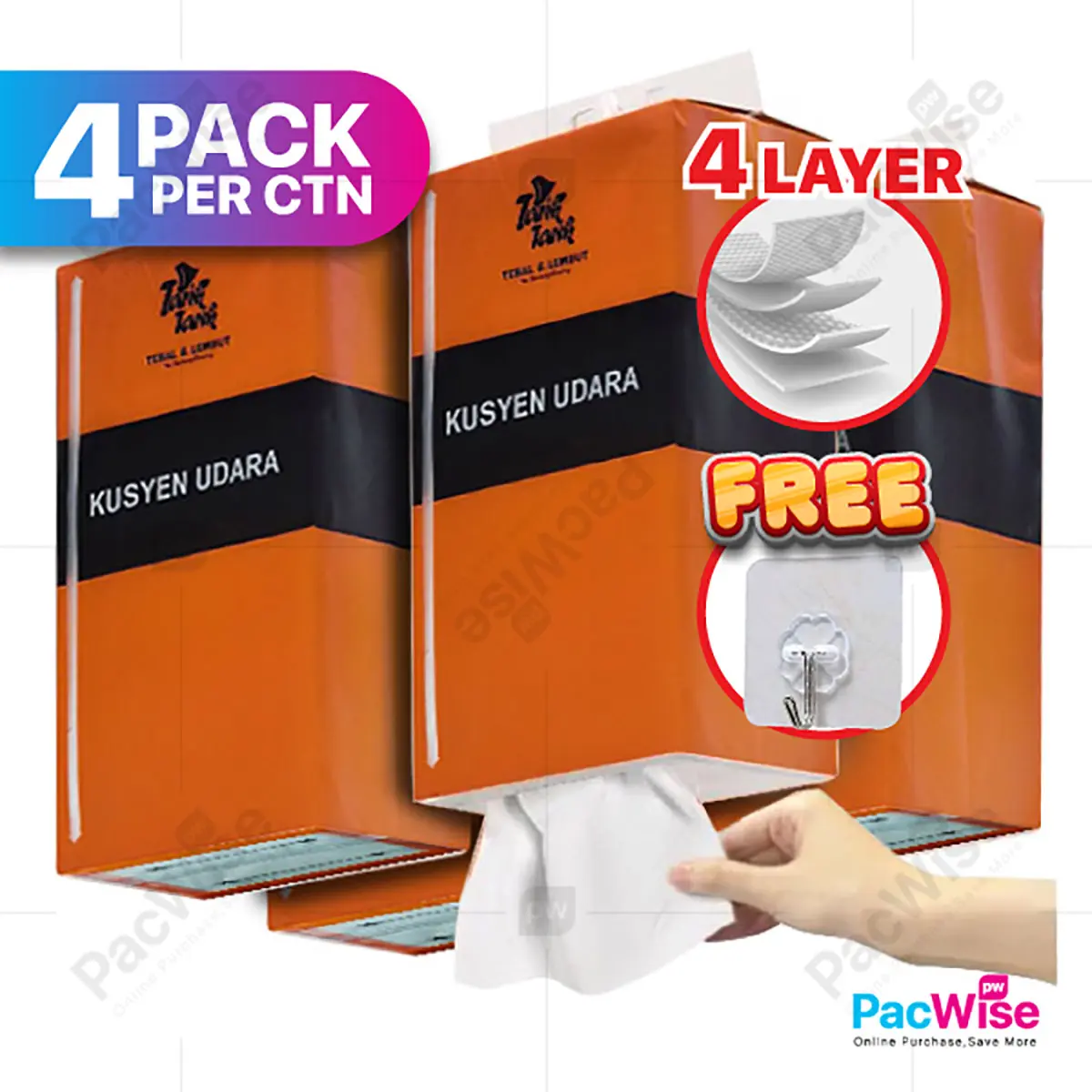 Tisu Gantung Dinding Viral 4 Ply Tarik Tarik Kusyen Udara 1 Carton Free 1 Hook