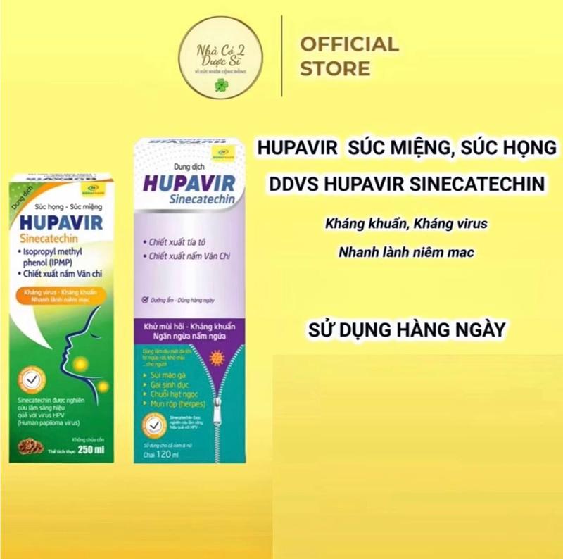 [Che tên] Bộ dung dịch vệ sinh Hupavir Sinecatechin 120ml, súc miệng súc họng Hupavir 250ml hỗ trợ làm sạch, kháng khuẩn, kháng virus, nhanh lành niêm mạc, thơm thoáng, sùi mào gà dùng cho cả nam và nữ