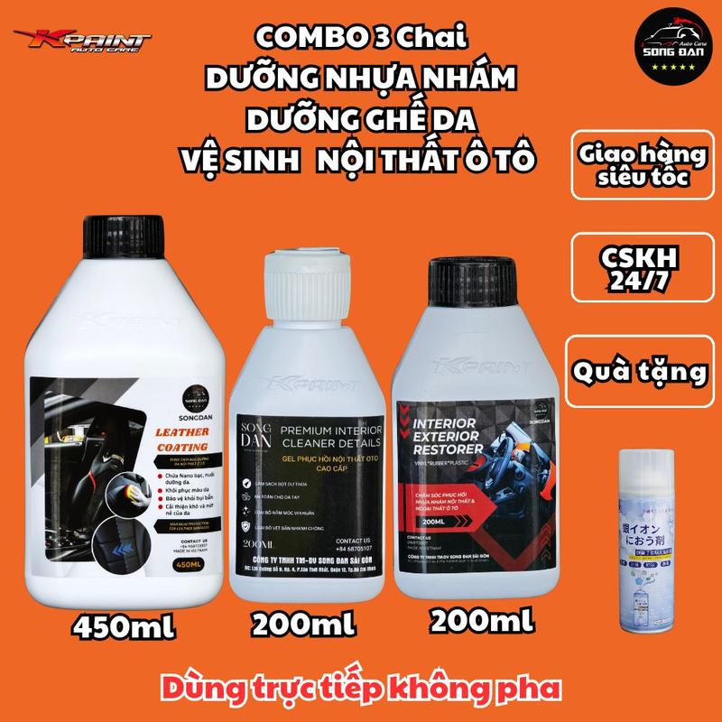  Combo Dưỡng nội thất ô tô SONG ĐAN gồm 3 chai: tẩy ghế da dưỡng ghế da dưỡng nhựa nhám chuyên dụng sạch nhanh dưỡng mới không có mùi   tặng 1 chai khử mùi   