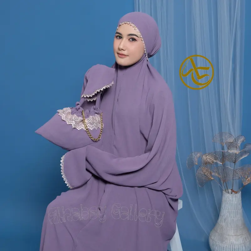 Mukena Terusan Dewasa Dubai Penutup Dagu Crinkle Airflow Premium Mewah Renda Motif 2