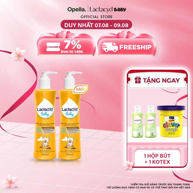Bộ 2 chai Sữa Tắm Gội Trẻ Em Lactacyd Baby Active Play,Giúp Đề Kháng Da Và Bảo Vệ Bé Khỏi Vi Khuẩn 500ml/chai Cho Bé