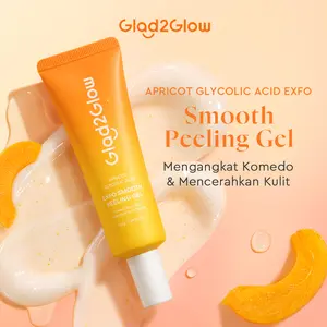 Glad2Glow peeling gel Apricot Glycolic Acid Exfo Smooth Eksfoliasi peeling produk yang mampu mengangkat sel kulit mati G2G Komedo Kotoran Scrub Wajah Extract Kering Mencerahkan Exfoliating Perontok Facial