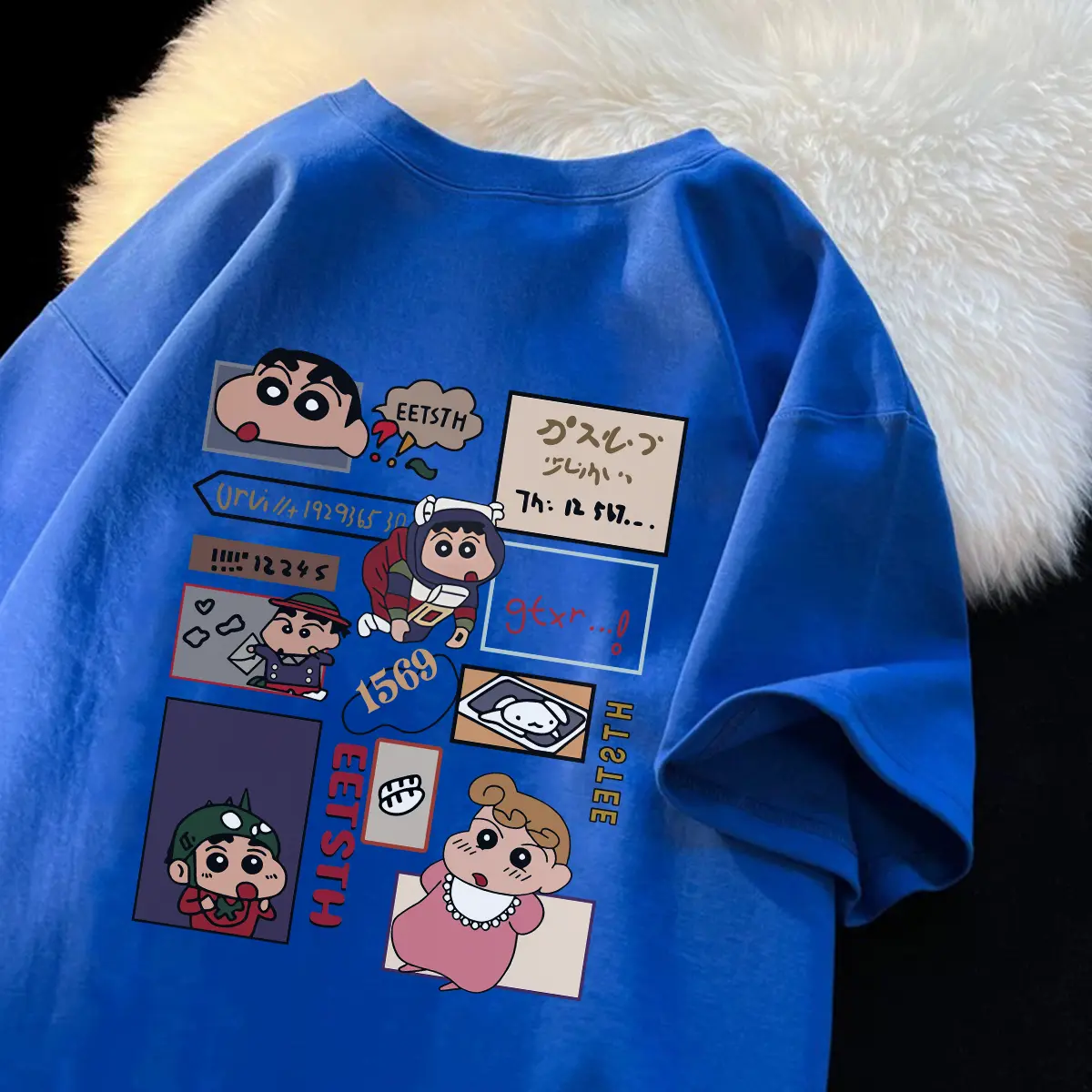 (7 warna)k038 lybh_store T-shirt Oversize Hitam Washed Wanita Pria Model Regular Unisex Cotton Cartoon Pattern Lucu Kaos Putih Wanita Hitam Muda Panjang Katun Pendek