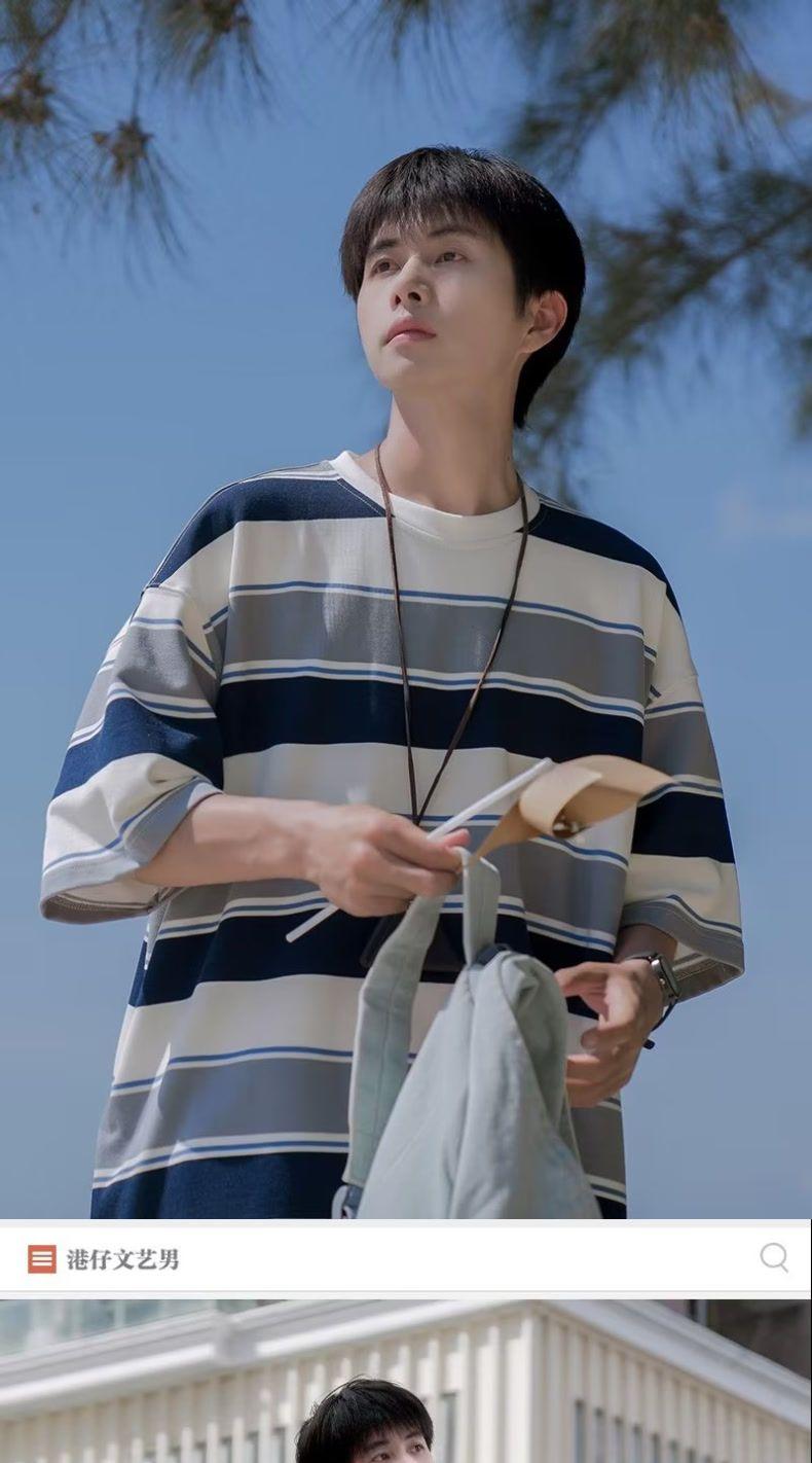 Product Introduction of 2024 Striped T-shirt Men's Short Sleeve Summer Fashion Brand Japanese College Style Loose Men's Half Sleeve T-shirt Menswear Top 1