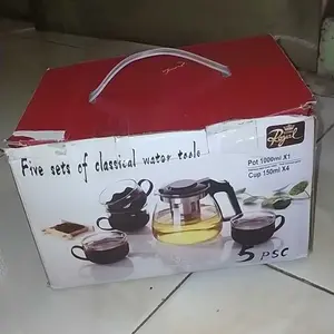 TEAPOT SET 5 IN 1 TEKO KACA SARINGAN / Teapot Set / Kado Pernikahan Murah Terlaris / Teapot Kaca / Teko kaca estetik Souvenir Pernikahan Gelas