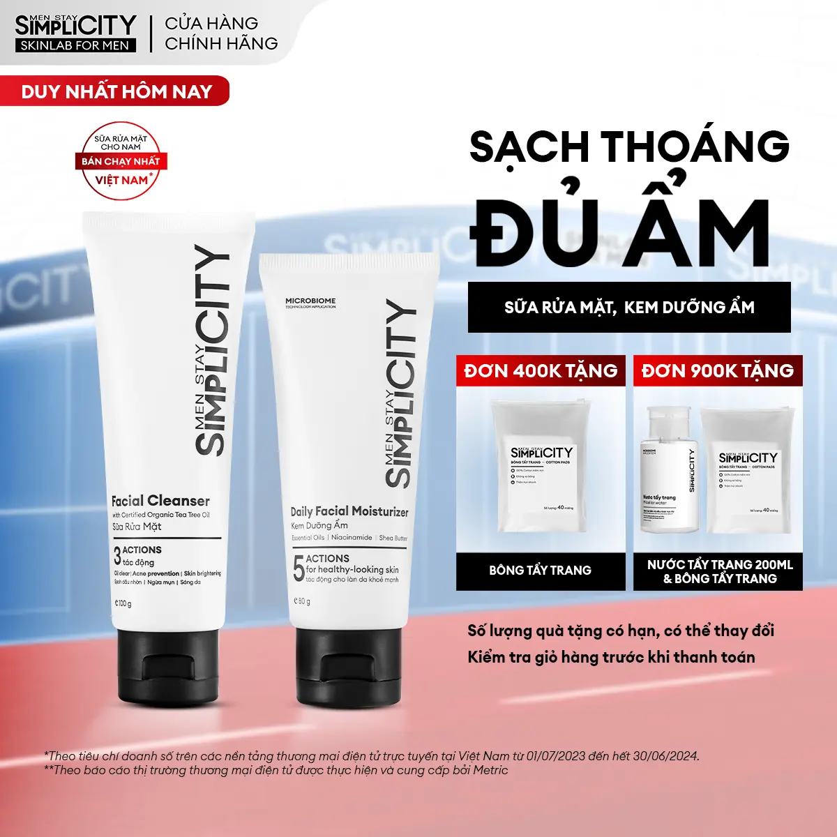 Bộ sản phẩm chăm sóc da hàng ngày cho nam Men Stay Simplicity: Sữa rửa mặt 100g x Kem Dưỡng Ẩm đa năng 80g