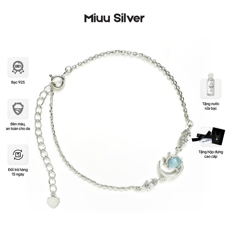 [TẶNG 1 NƯỚC RỬA BẠC] Lắc tay nữ Miuu Silver, vòng tay bạc đính đá mặt trăng Moonstone
