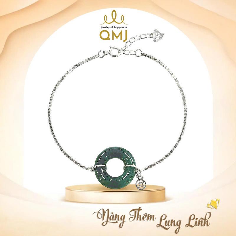 QMJ STORE - Q2 Vòng tay BĂNG NGỌC LAM ĐỒNG ĐIẾU HIPPIE tài lộc may mắn mix charm kim tiền dây bạc ý 925