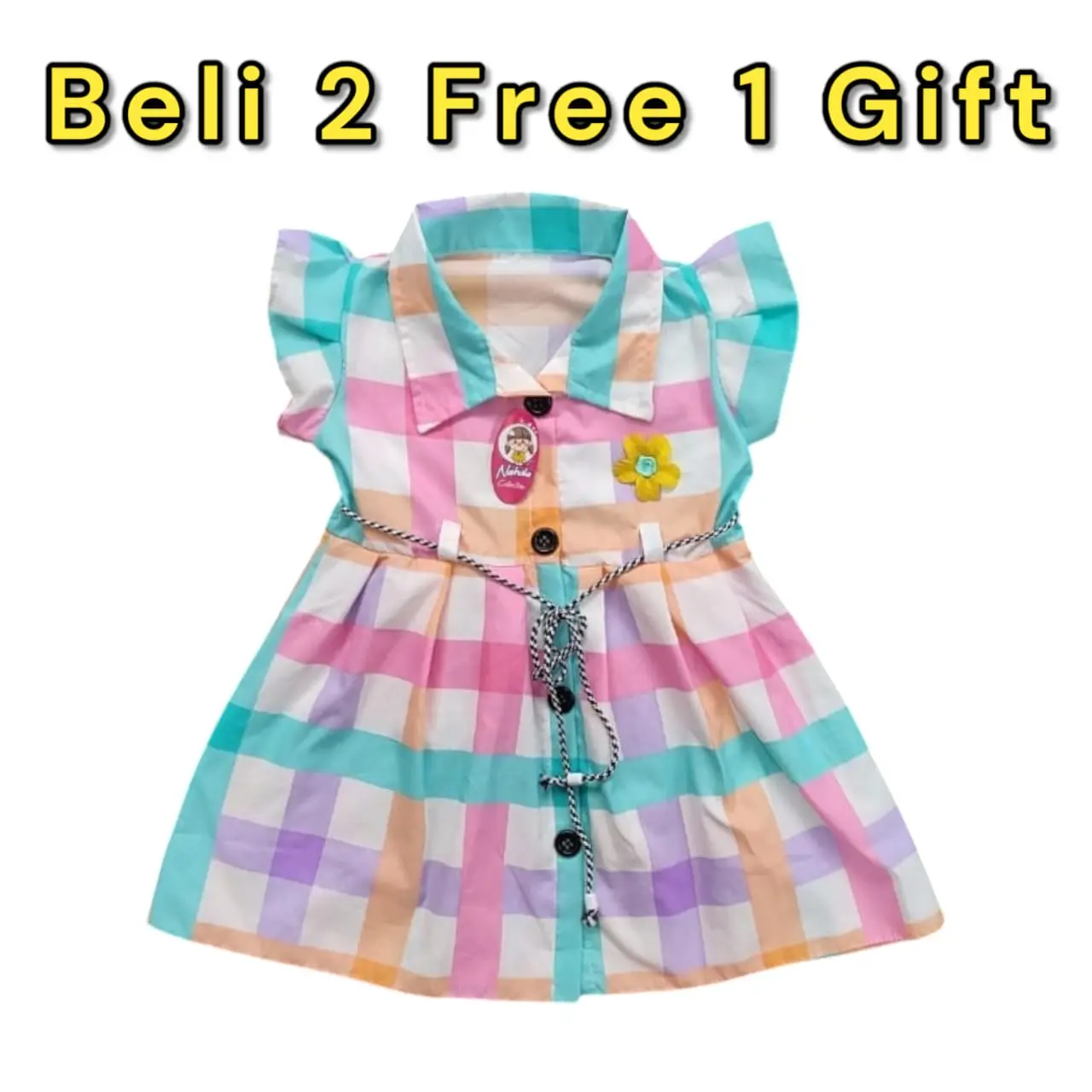 Dress anak 1 2 tahun cewek perempuan gaun kancing motif HK Tsum"/random Bayi Kucing Katun Lengan