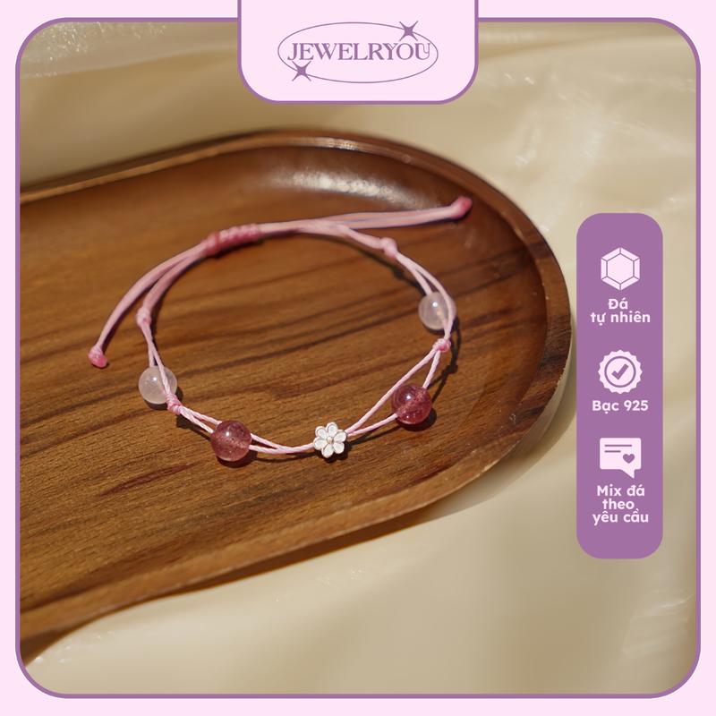 Vòng tay dây sáp charm hoa Jewelryou đá năng lượng tình duyên may mắn - Jew38