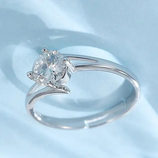 Nhẫn Moissanite, 60 Điểm, Bạc Sterling S925, Dành Cho Phụ Nữ, Thiết Kế Độc Đáo Có Thể Điều Chỉnh Cảm Giác Cao Cấp, Bút Thử Ngay Lập Tức, Nhẫn 1