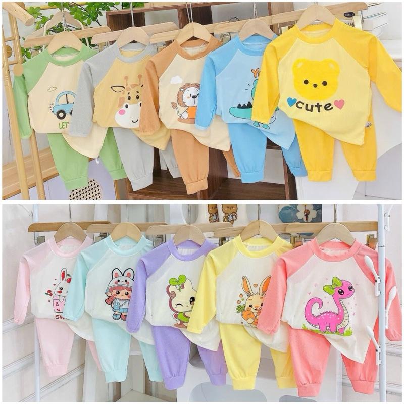 COMBO 4-5 Bộ Quần Áo Dài Tay Chất Liệu Thun Tăm In Hoạ Tiết Cho Bé Trai,Bé Gái 5-15kg (Trộn mẫu ngẫu nhiên như 9 ảnh trên)