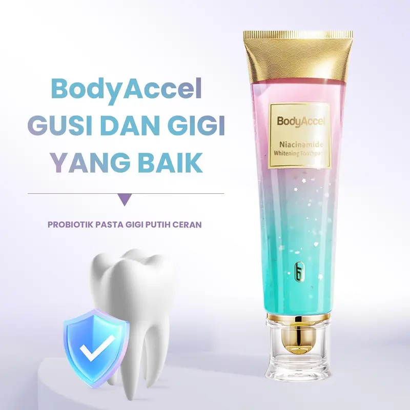 Bodyaccel Pasta Gigi Pemutih - Pasta Gigi Niacinamide - Perawatan Mulut yang Menyegarkan - Gigi Bersih - Cocok untuk Pria dan Wanita - Menghilangkan noda gigi - Menyegarkan nafas - Melindungi gusi - Rasa peach 6