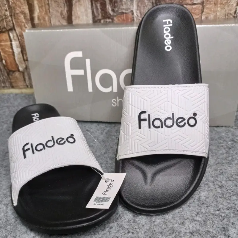 Sendal Selop Fladeo Terbaru Kombinasi Warna Hitam/Putih pylon hjp961 lentur, ringan, empuk dan tidak mudah gembos slip-on pria flat shoes karet Sandal 1