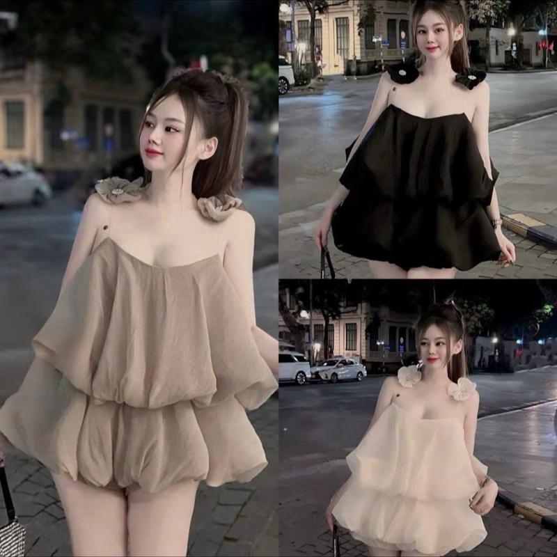 XẢ KHO SET ÁO 2 DÂY ĐÍNH HOA KÈM QUẦN BÍ BO CHUN phong cách trẻ trung năng động - Hân Linh shop