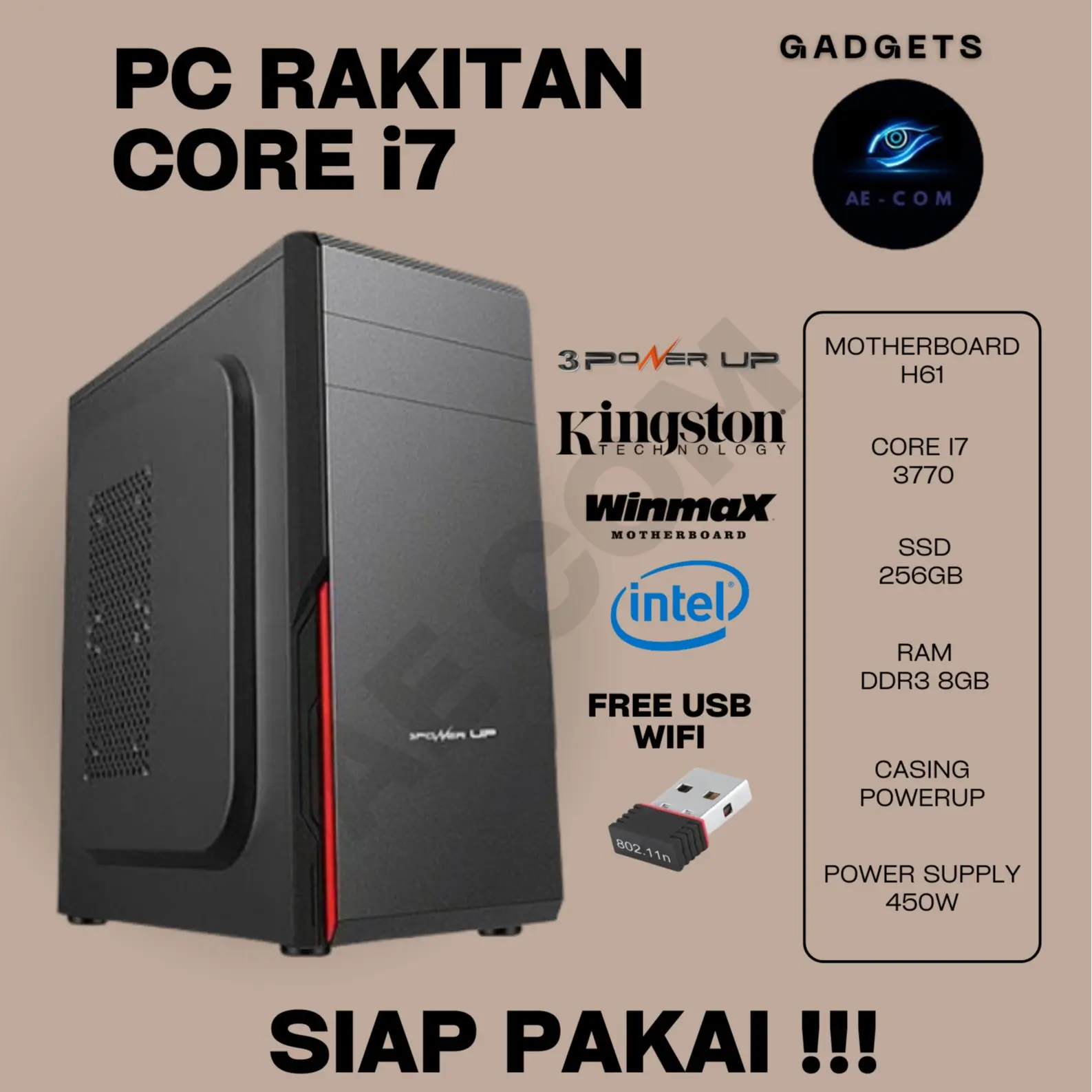PC Rakitan Core i7 Lengkap (Siap Pakai, untuk Office / Admin)