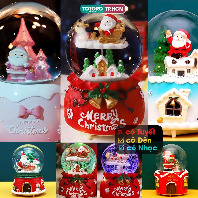  Quả cầu tuyết Ông già Noel Giáng Sinh Cây Thông Merry Christmas có Tuyết có Nhạc và Đèn - 14cm 