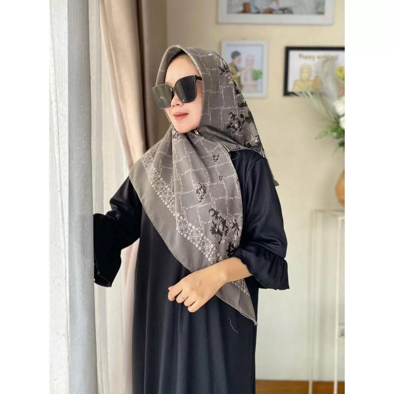 Jilbab Segiempat Voal Motif Instan Resleting Dagu Hijab Zipper Motif Segiempat Instan Lembut Nyaman Kerudung Printing Muslim Santai Harian 4