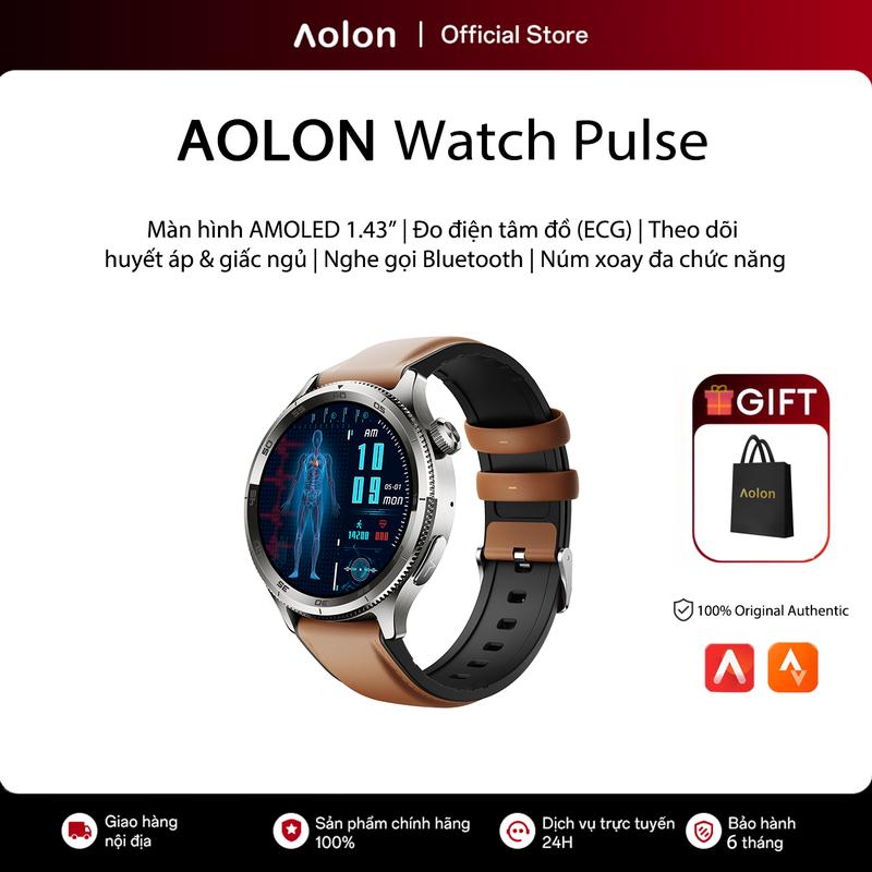 【Live Aolon Pulse Đồng Hồ Thông Minh Health Manager cung cấp tính năng theo dõi điện tâm đồ ECG nhịp tim HRV và huyết áp. Thiết bị được trang bị màn hình AMOLED 1,43 inch vỏ hợp kim và dây đeo da miễn phí.