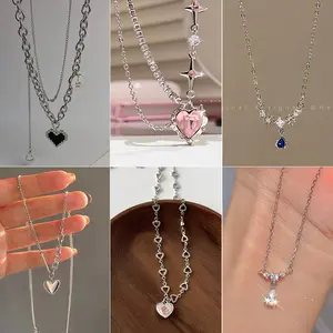 Bubuk mode pengeboran kalung cinta membentuk rantai liontin hati liontin mata rantai tetes