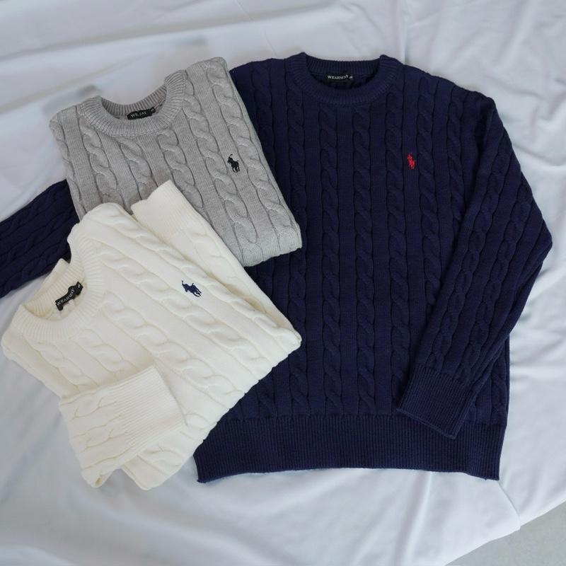  Bản Premium Áo Len Cổ Tròn Vặn Thừng Thêu Ngựa By Wearway Chất Len Lông Thỏ Loại 1 Nam Nữ Menswear