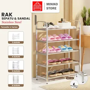 Rak Sepatu Stainless Steell 3,4,5 dan 6 susun + kardus Tempat Untuk Alas Kaki Bahan Kuat Anti Karat Rak Sandal Rak  Serbaguna Murah