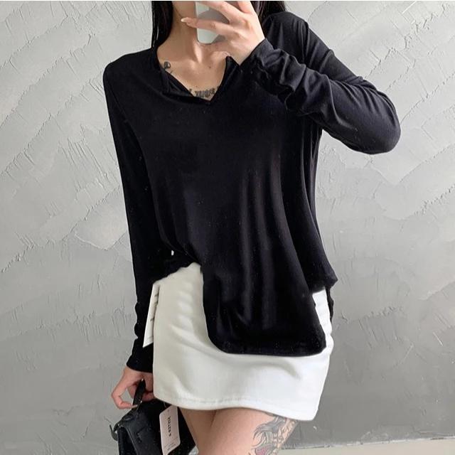 Product Introduction of [Premium] Kaos Kerah V Lengan Panjang Longgar Wanita 11