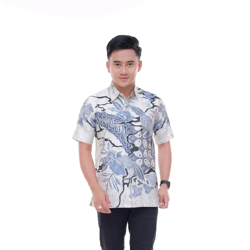 kemeja batik tulis pria lengan pendek dalam lapis furing katun satin motif burung Katun Lembut Mewah Kain 2