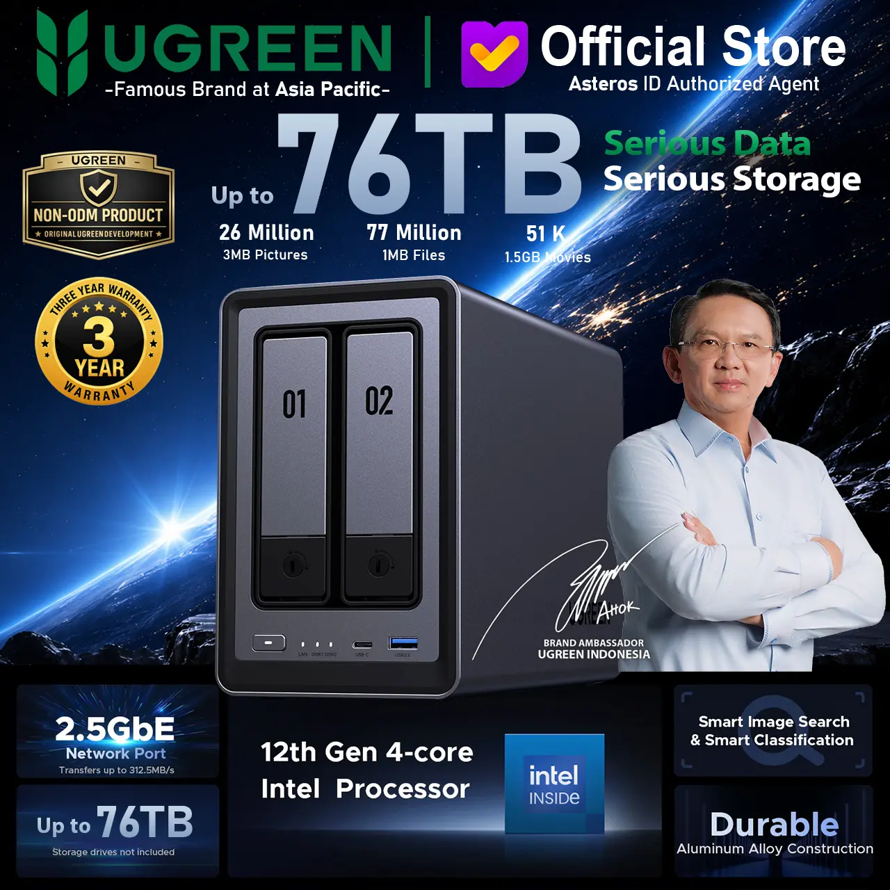 UGREEN NAS DXP2800 2-Bay NAS Server 76TB 2.5GbE Network Port With Intel N100 Quad-Core Processor