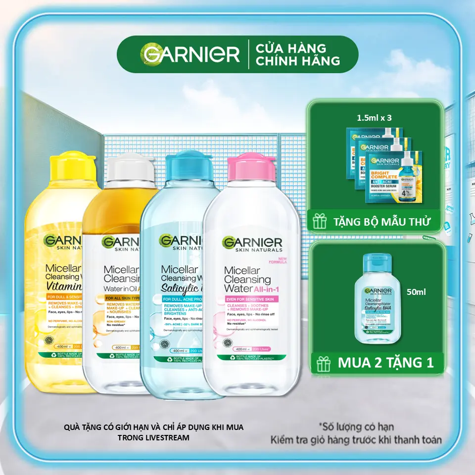 Nước tẩy trang làm sạch dịu nhẹ cho mọi loại da - Garnier Micellar Cleansing Water 400ml